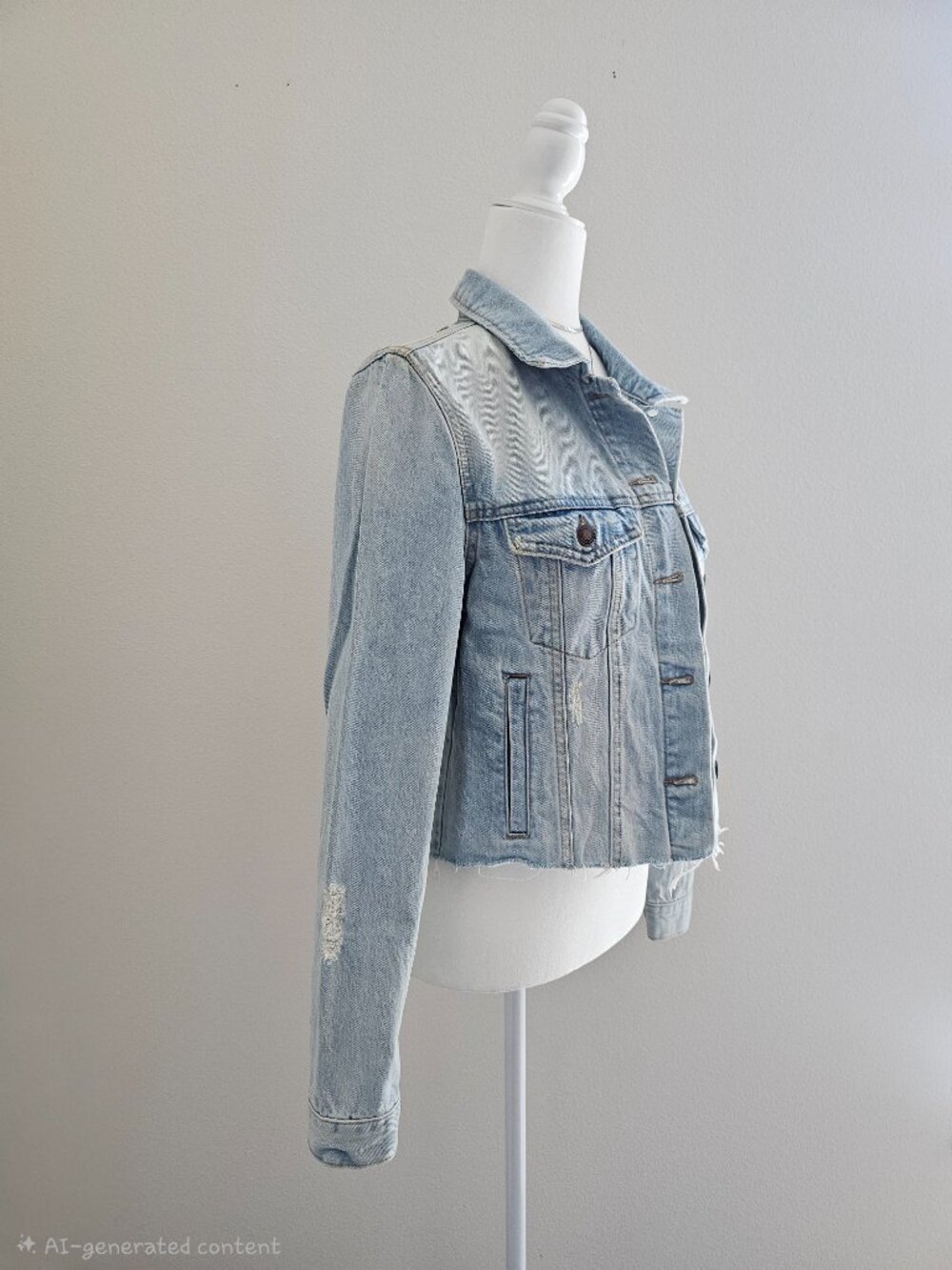 Cropped Floral Sequin Denim Jacket Light Wash NWOT Size M - Picture 3 of 13
